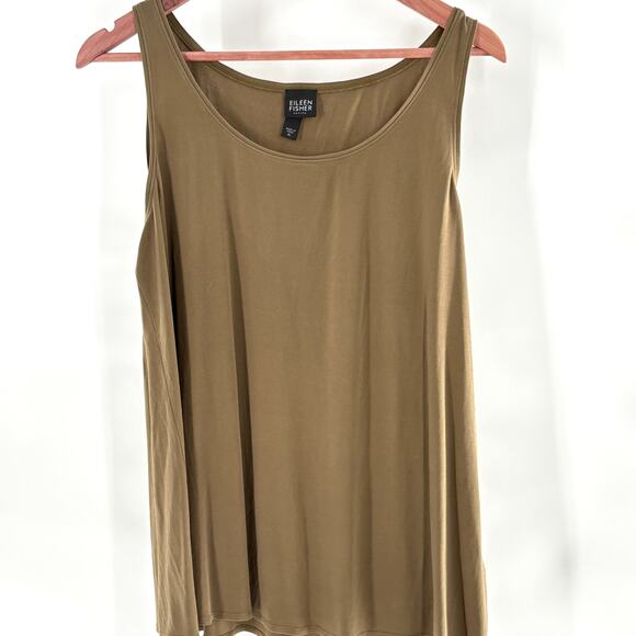 Eileen Fisher Silk Tunic Tank Top L LP PL Olive Green Capsule Minimalist Blouse - Picture 1 of 5